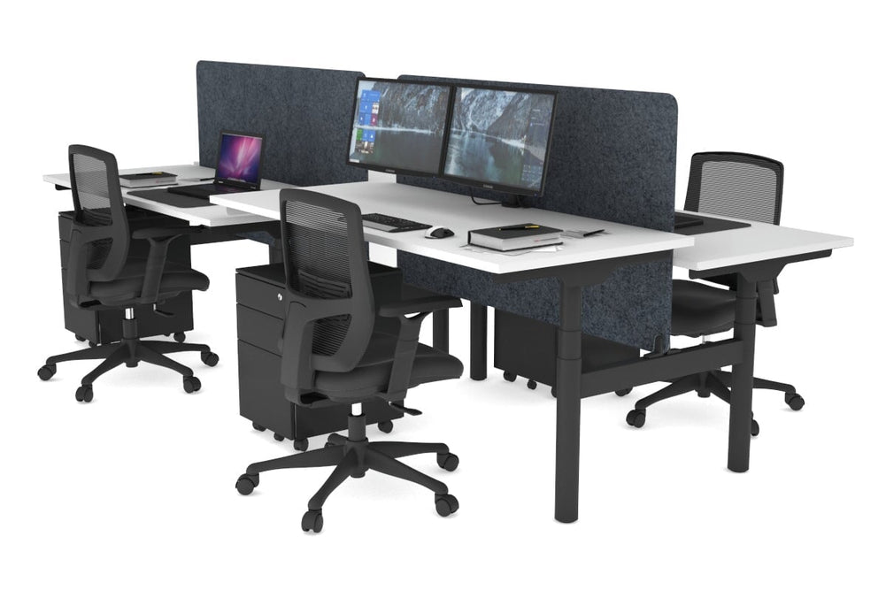 Flexi Premium Height Adjustable 4 Person H-Bench Workstation - Black Frame [1800L x 700W]-white dark grey acoustic panel (820H x 1600W) none