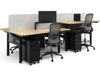 Flexi Premium Height Adjustable 4 Person H-Bench Workstation - Black Frame [1800L x 700W] Jasonl 