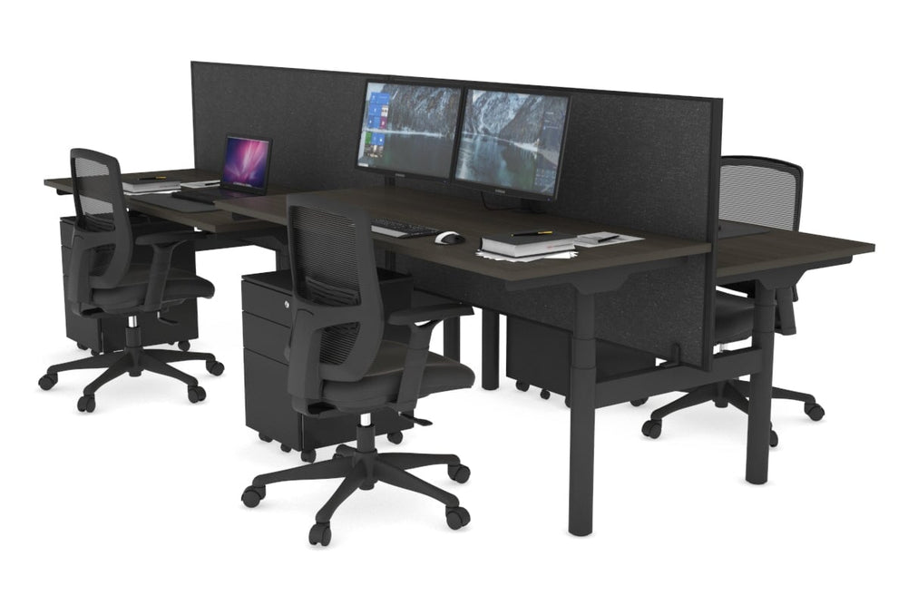 Flexi Premium Height Adjustable 4 Person H-Bench Workstation - Black Frame [1800L x 700W]-dark oak moody charchoal (820H x 1800W) none