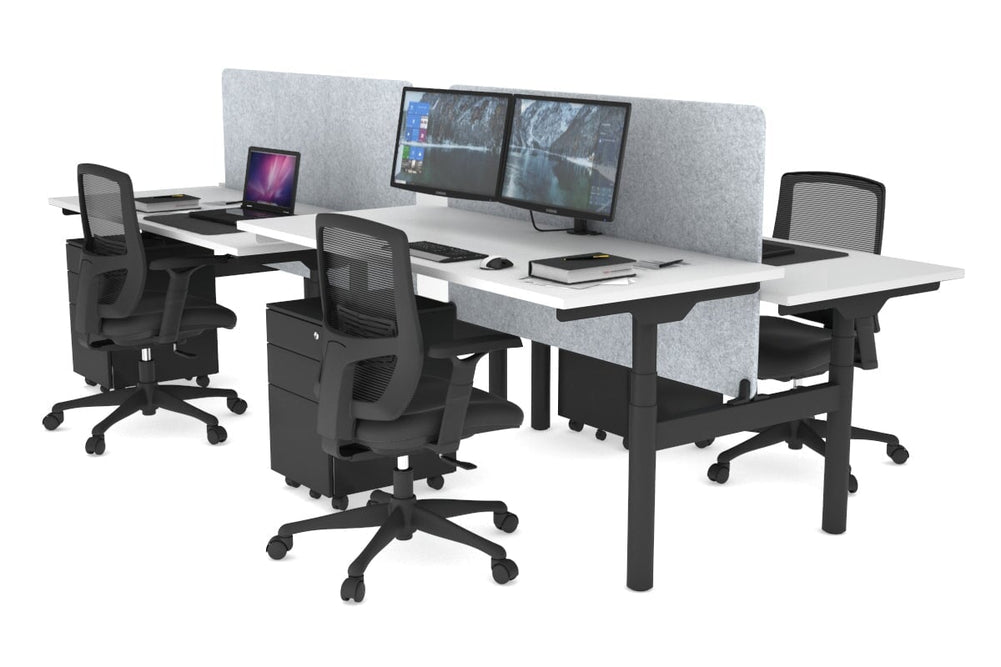 Flexi Premium Height Adjustable 4 Person H-Bench Workstation - Black Frame [1800L x 700W]-white light grey acoustic panel (820H x 1600W) none