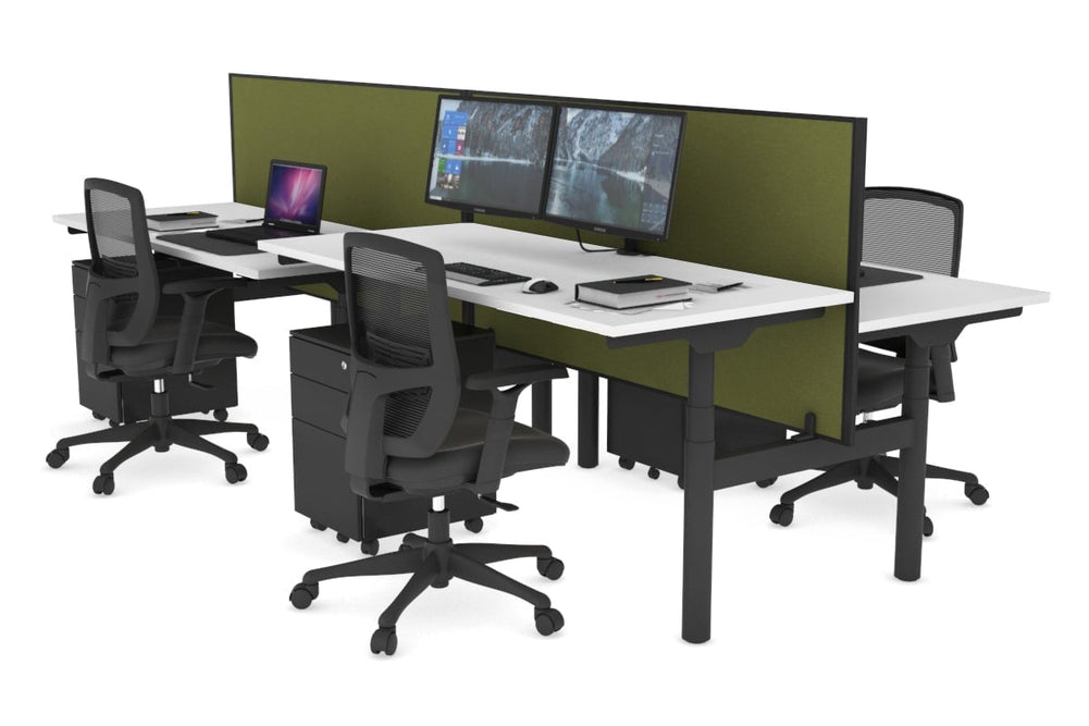 Flexi Premium Height Adjustable 4 Person H-Bench Workstation - Black Frame [1800L x 700W]-white green moss (820H x 1800W) none