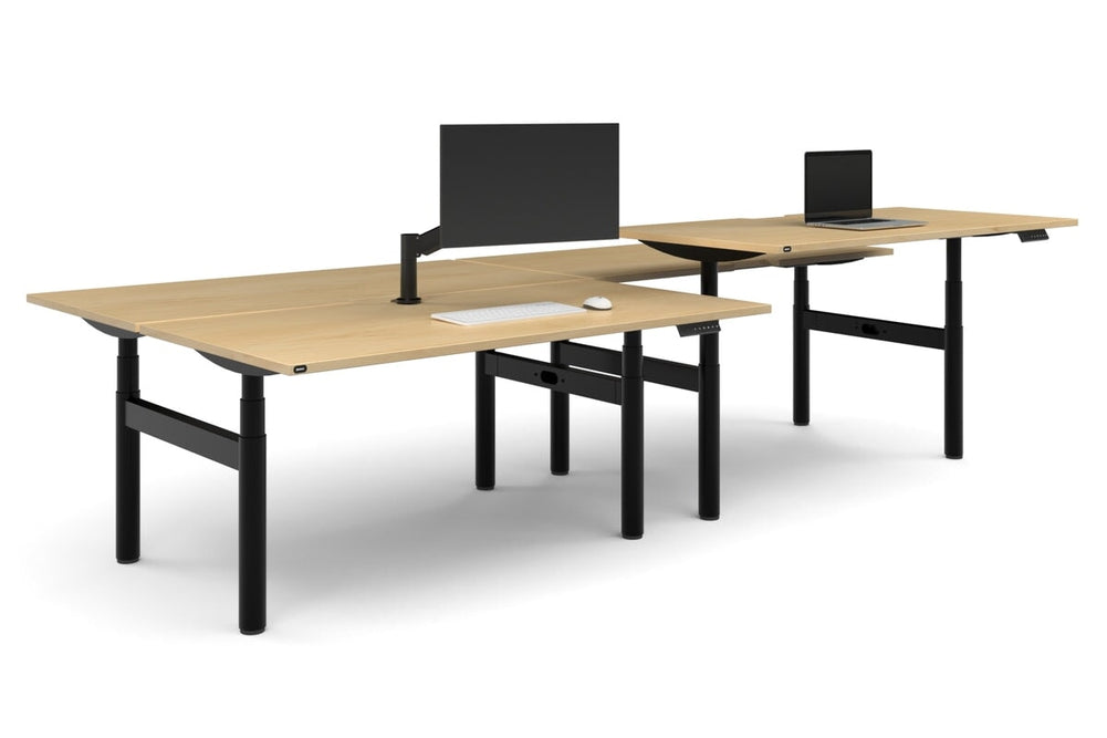 Flexi Premium Height Adjustable 4 Person H-Bench Workstation - Black Frame [1800L x 800W with Cable Scallop]-maple none none
