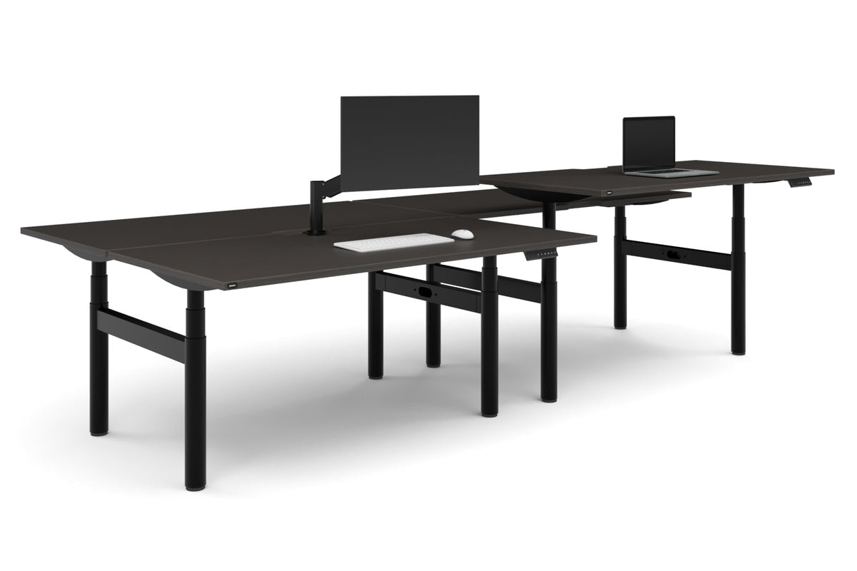 Flexi Premium Height Adjustable 4 Person H-Bench Workstation - Black Frame [1800L x 800W with Cable Scallop]-dark oak none none