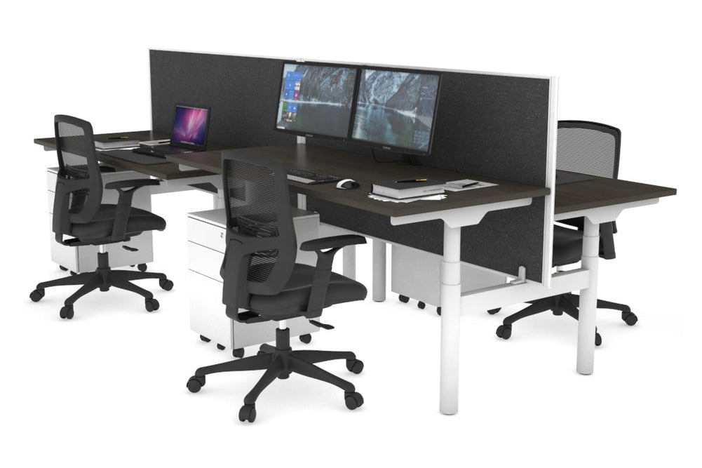 Flexi Premium Height Adjustable 4 Person H-Bench Workstation - White Frame [1200L x 700W]-dark oak moody charchoal (820H x 1200W) none