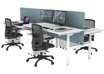 Flexi Premium Height Adjustable 4 Person H-Bench Workstation - White Frame [1200L x 700W] Jasonl white blue acoustic panel (820H x 1200W) none