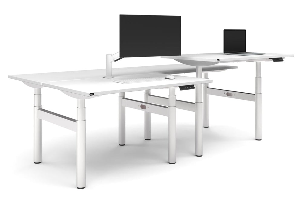 Flexi Premium Height Adjustable 4 Person H-Bench Workstation - White Frame [1200L x 700W]-white none none