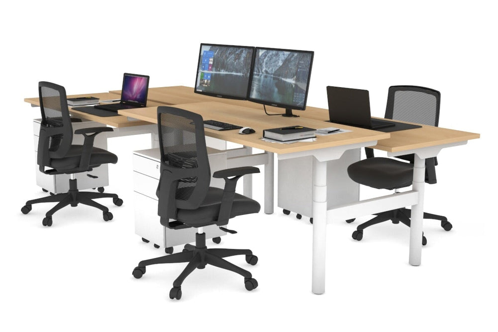 Flexi Premium Height Adjustable 4 Person H-Bench Workstation - White Frame [1200L x 700W]-maple none none