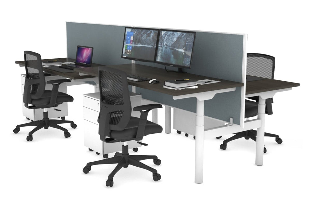 Flexi Premium Height Adjustable 4 Person H-Bench Workstation - White Frame [1200L x 700W]-dark oak cool grey (820H x 1200W) none