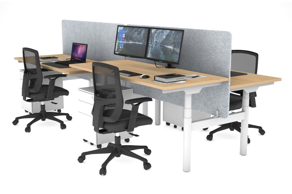 Flexi Premium Height Adjustable 4 Person H-Bench Workstation - White Frame [1200L x 700W]-maple light grey acoustic panel (820H x 1200W) none
