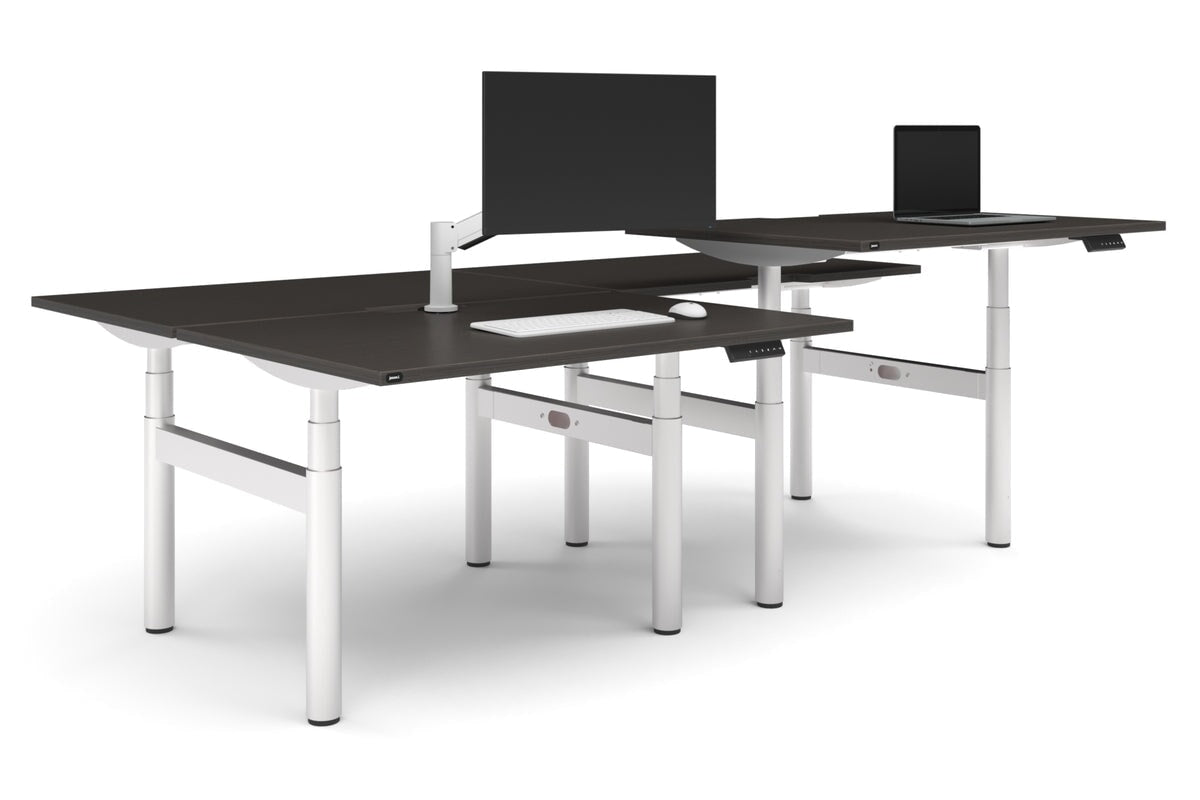 Flexi Premium Height Adjustable 4 Person H-Bench Workstation - White Frame [1200L x 800W with Cable Scallop]-dark oak none none