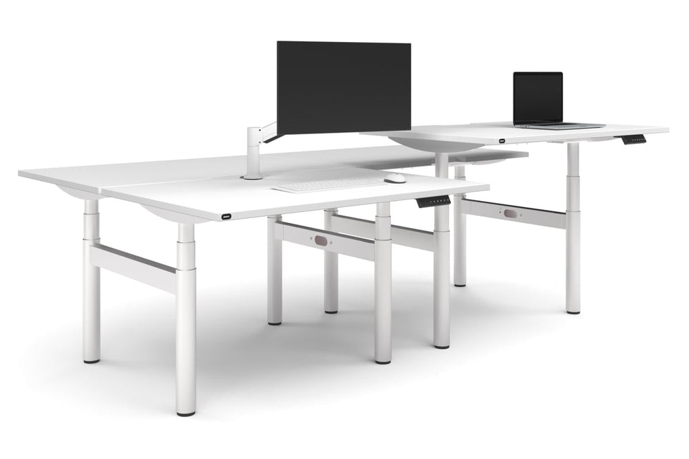 Flexi Premium Height Adjustable 4 Person H-Bench Workstation - White Frame [1200L x 800W with Cable Scallop]-white none none