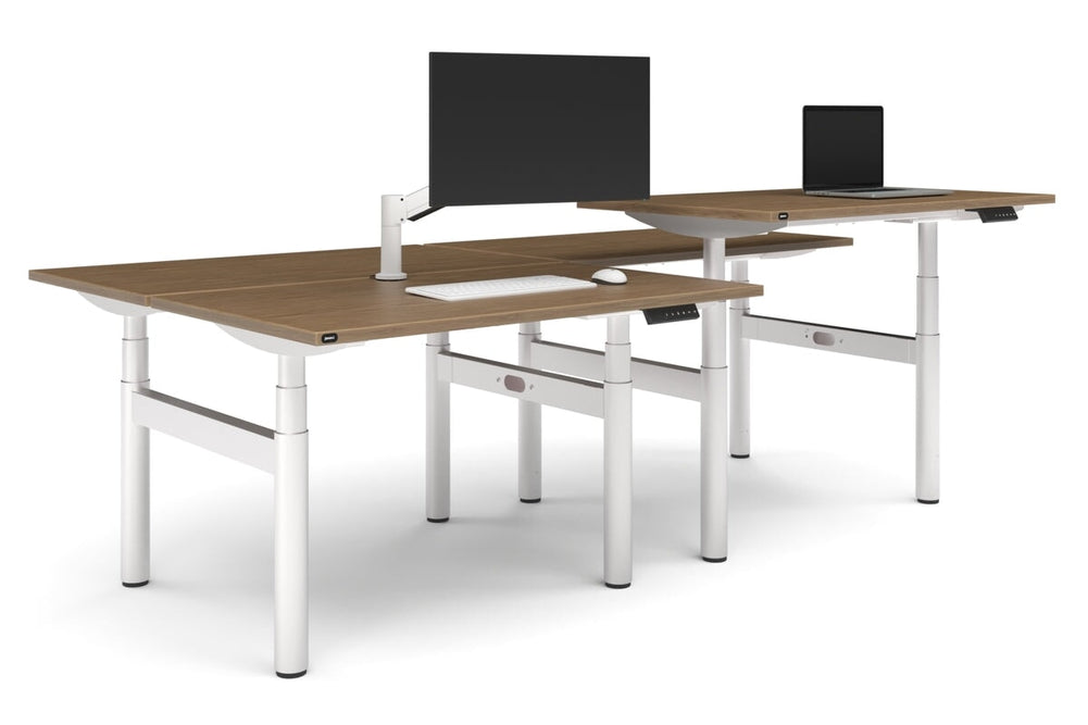 Flexi Premium Height Adjustable 4 Person H-Bench Workstation - White Frame [1400L x 700W]-salvage oak none none