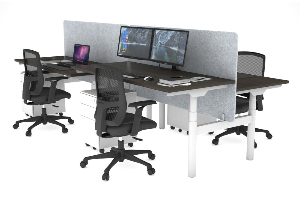 Flexi Premium Height Adjustable 4 Person H-Bench Workstation - White Frame [1400L x 700W]-dark oak light grey acoustic panel (820H x 1400W) none