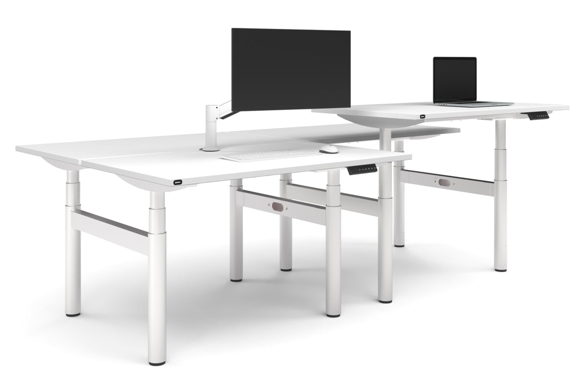 Flexi Premium Height Adjustable 4 Person H-Bench Workstation - White Frame [1400L x 700W]-white none none