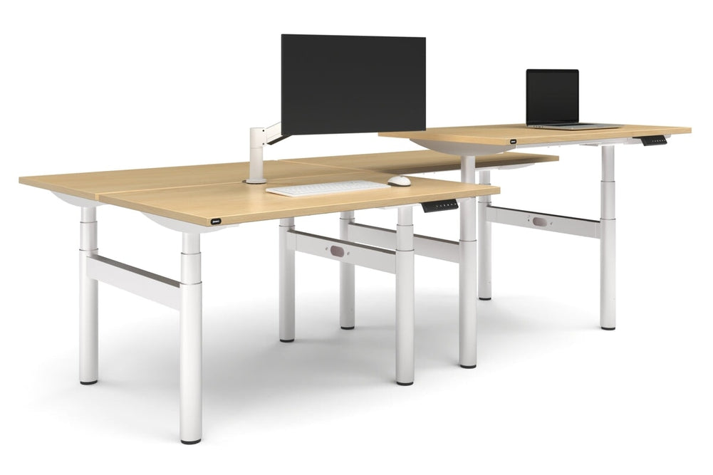 Flexi Premium Height Adjustable 4 Person H-Bench Workstation - White Frame [1400L x 700W]-maple none none
