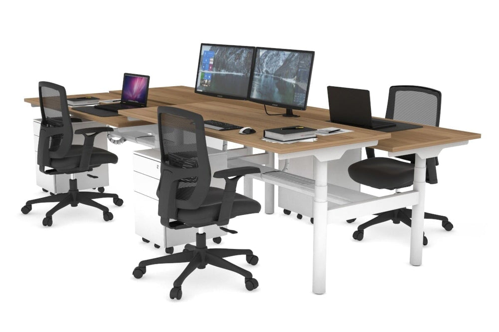 Flexi Premium Height Adjustable 4 Person H-Bench Workstation - White Frame [1400L x 700W]-salvage oak none white cable tray