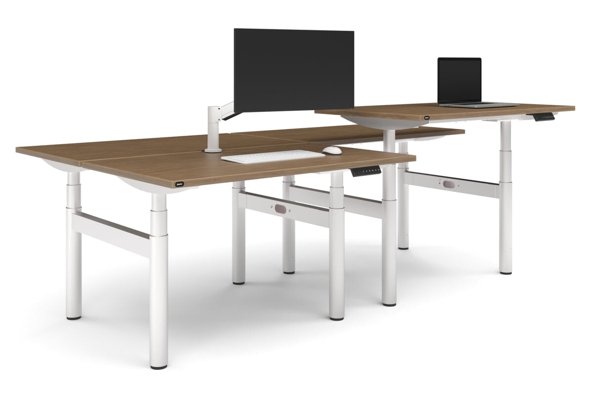Flexi Premium Height Adjustable 4 Person H-Bench Workstation - White Frame [1400L x 700W]-salvage oak none none