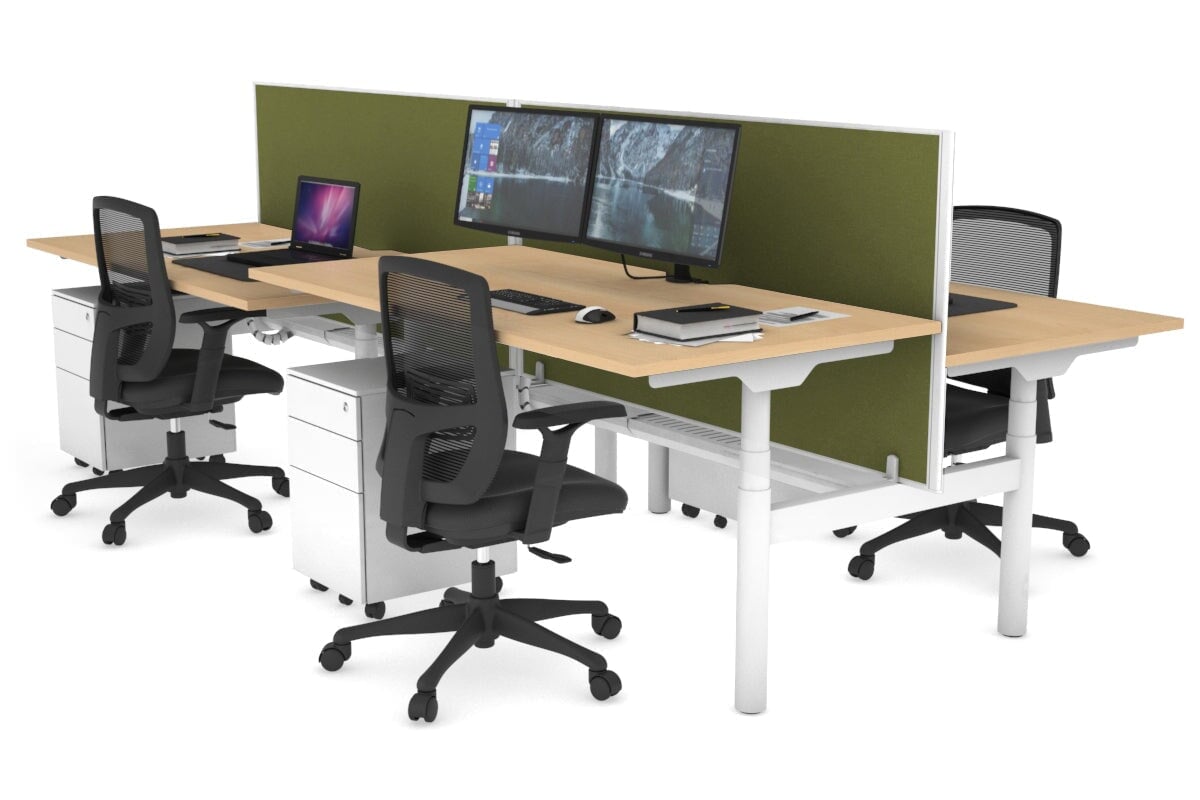 Flexi Premium Height Adjustable 4 Person H-Bench Workstation - White Frame [1400L x 800W with Cable Scallop] Jasonl maple green moss (820H x 1400W) white cable tray