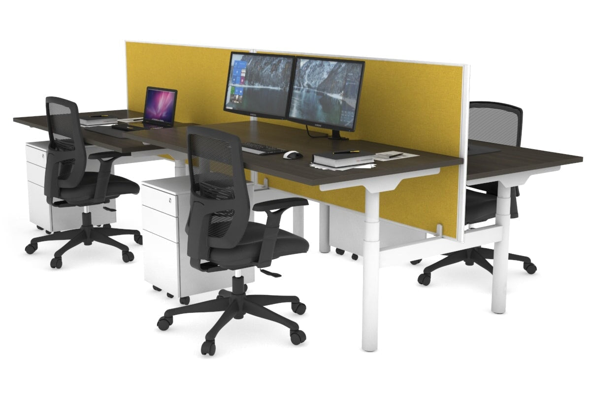 Flexi Premium Height Adjustable 4 Person H-Bench Workstation - White Frame [1400L x 800W with Cable Scallop] Jasonl dark oak mustard yellow (820H x 1400W) none