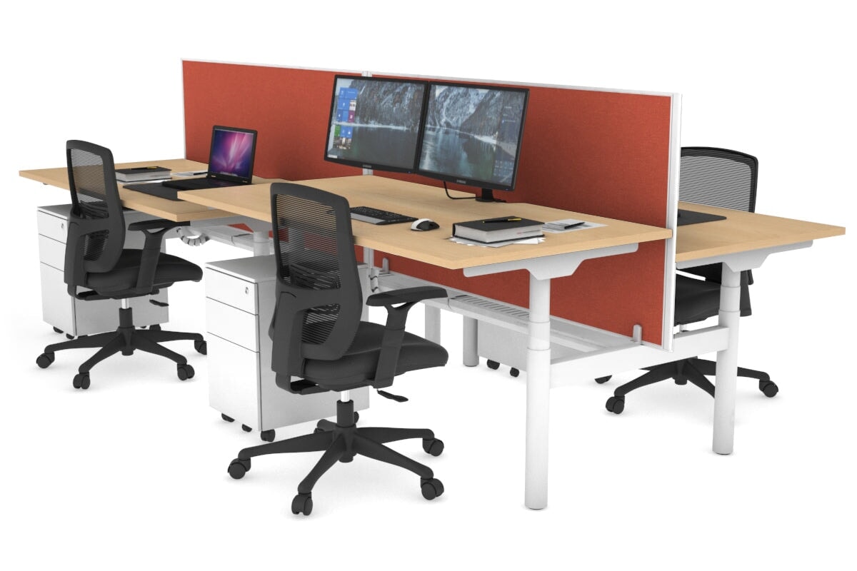 Flexi Premium Height Adjustable 4 Person H-Bench Workstation - White Frame [1400L x 800W with Cable Scallop] Jasonl maple orange squash (820H x 1400W) white cable tray