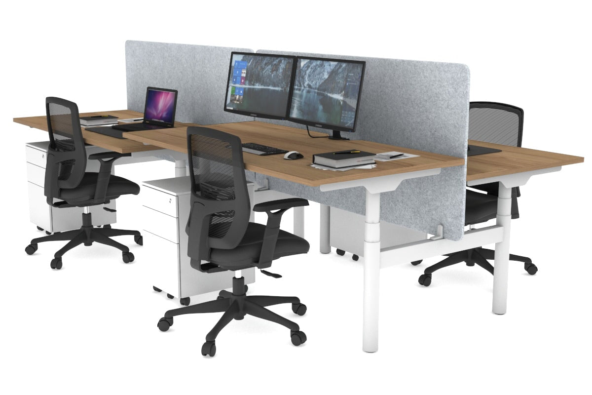 Flexi Premium Height Adjustable 4 Person H-Bench Workstation - White Frame [1400L x 800W with Cable Scallop] Jasonl salvage oak light grey echo panel (820H x 1400W) none