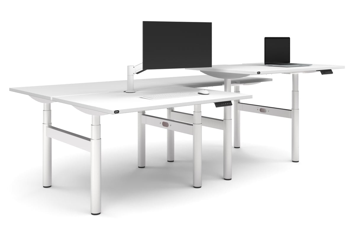 Flexi Premium Height Adjustable 4 Person H-Bench Workstation - White Frame [1400L x 800W with Cable Scallop]-white none none