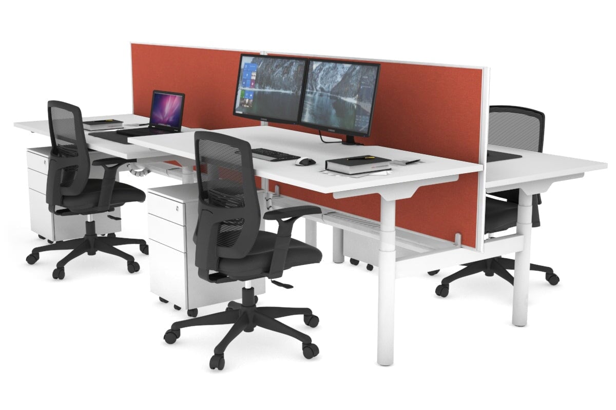 Flexi Premium Height Adjustable 4 Person H-Bench Workstation - White Frame [1400L x 800W with Cable Scallop] Jasonl white orange squash (820H x 1400W) white cable tray