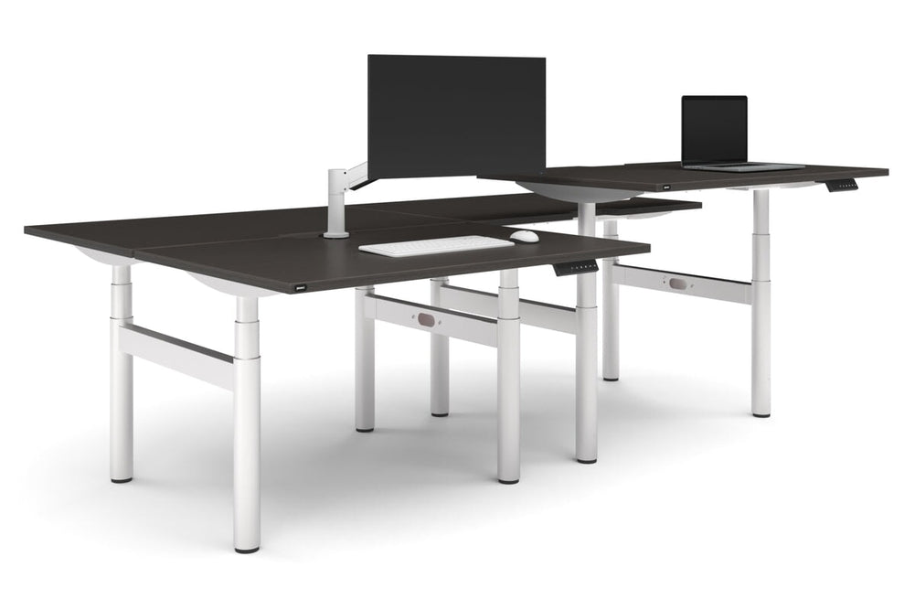 Flexi Premium Height Adjustable 4 Person H-Bench Workstation - White Frame [1400L x 800W with Cable Scallop]-dark oak none none