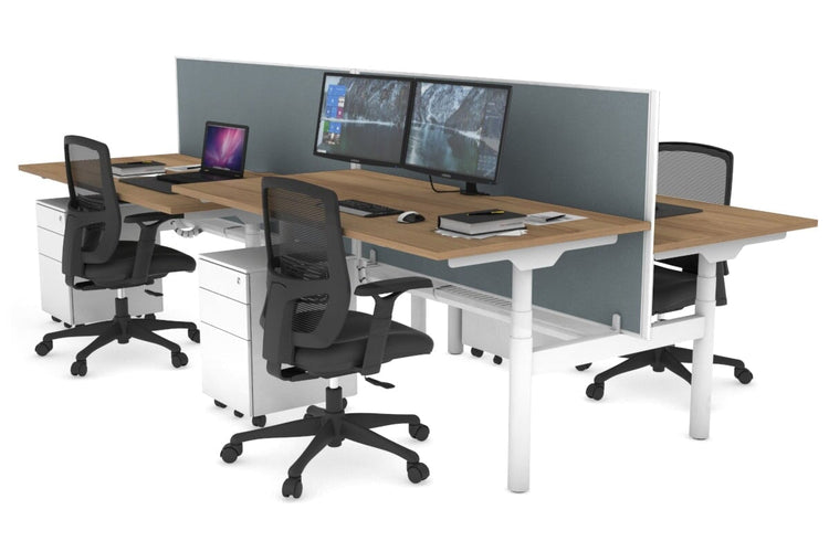 Flexi Premium Height Adjustable 4 Person H-Bench Workstation - White Frame [1400L x 800W with Cable Scallop] Jasonl salvage oak cool grey (820H x 1400W) white cable tray