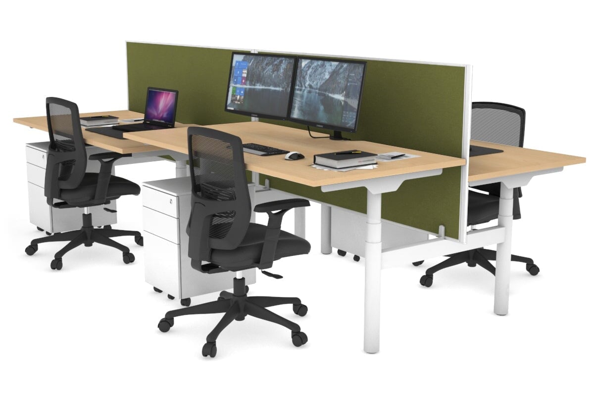 Flexi Premium Height Adjustable 4 Person H-Bench Workstation - White Frame [1400L x 800W with Cable Scallop] Jasonl maple green moss (820H x 1400W) none