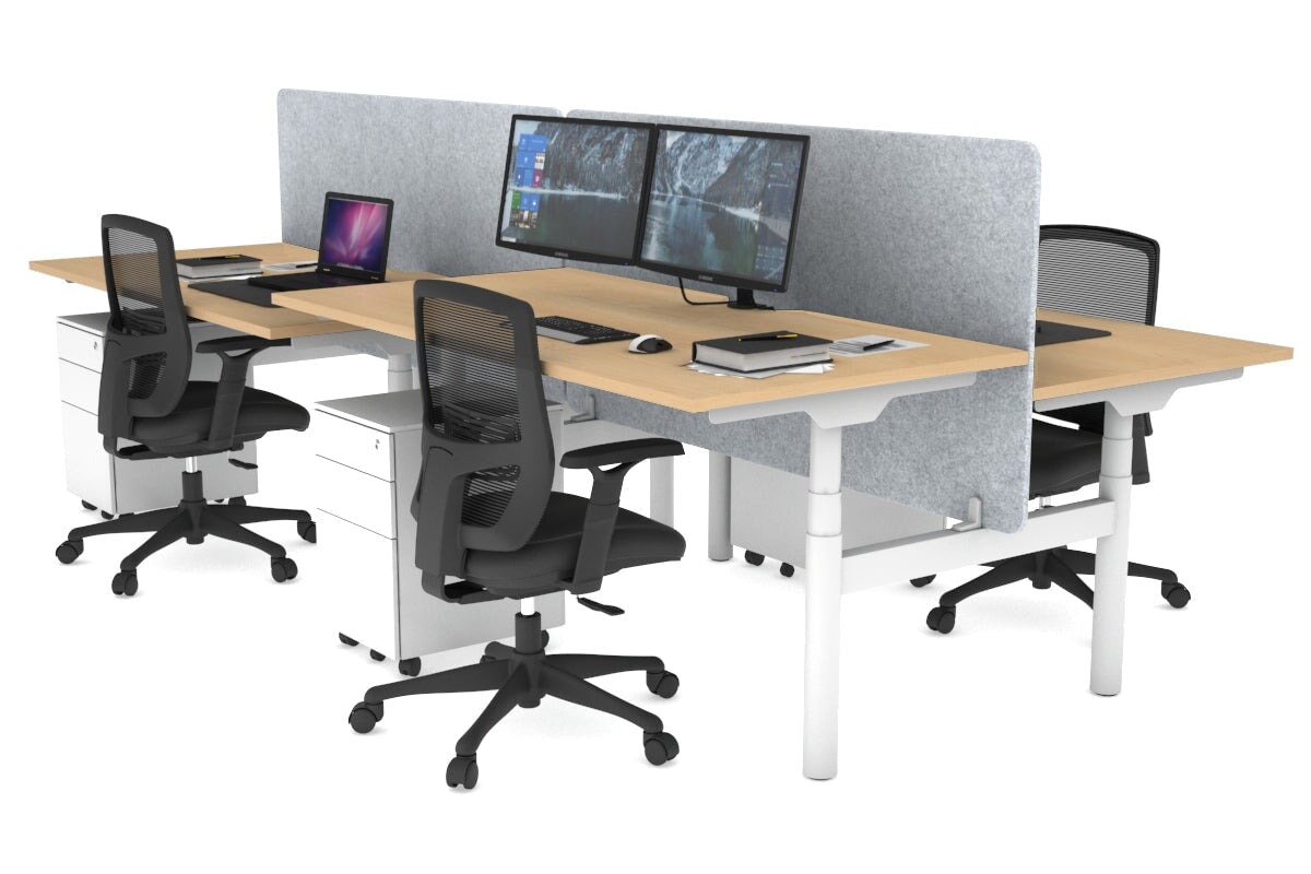 Flexi Premium Height Adjustable 4 Person H-Bench Workstation - White Frame [1400L x 800W with Cable Scallop] Jasonl maple light grey echo panel (820H x 1400W) none