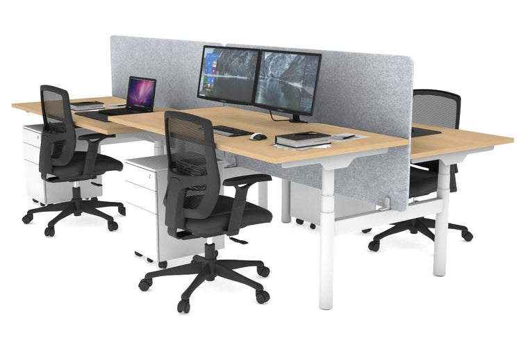 Flexi Premium Height Adjustable 4 Person H-Bench Workstation - White Frame [1400L x 800W with Cable Scallop] Jasonl maple light grey echo panel (820H x 1400W) none