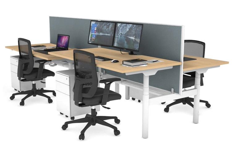 Flexi Premium Height Adjustable 4 Person H-Bench Workstation - White Frame [1400L x 800W with Cable Scallop] Jasonl maple cool grey (820H x 1400W) white cable tray