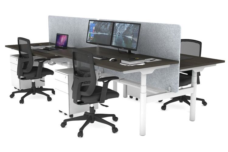 Flexi Premium Height Adjustable 4 Person H-Bench Workstation - White Frame [1400L x 800W with Cable Scallop] Jasonl dark oak light grey echo panel (820H x 1400W) white cable tray