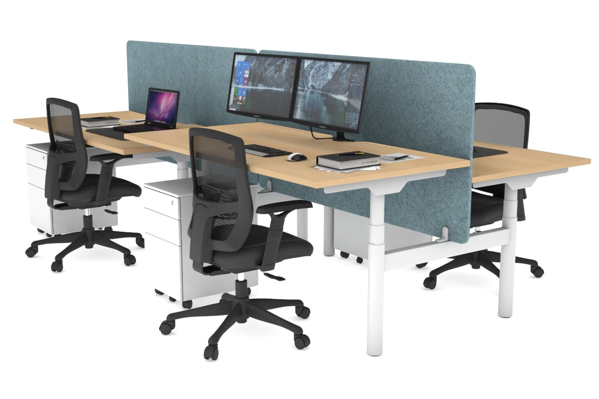 Flexi Premium Height Adjustable 4 Person H-Bench Workstation - White Frame [1400L x 800W with Cable Scallop] Jasonl maple blue echo panel (820H x 1400W) none