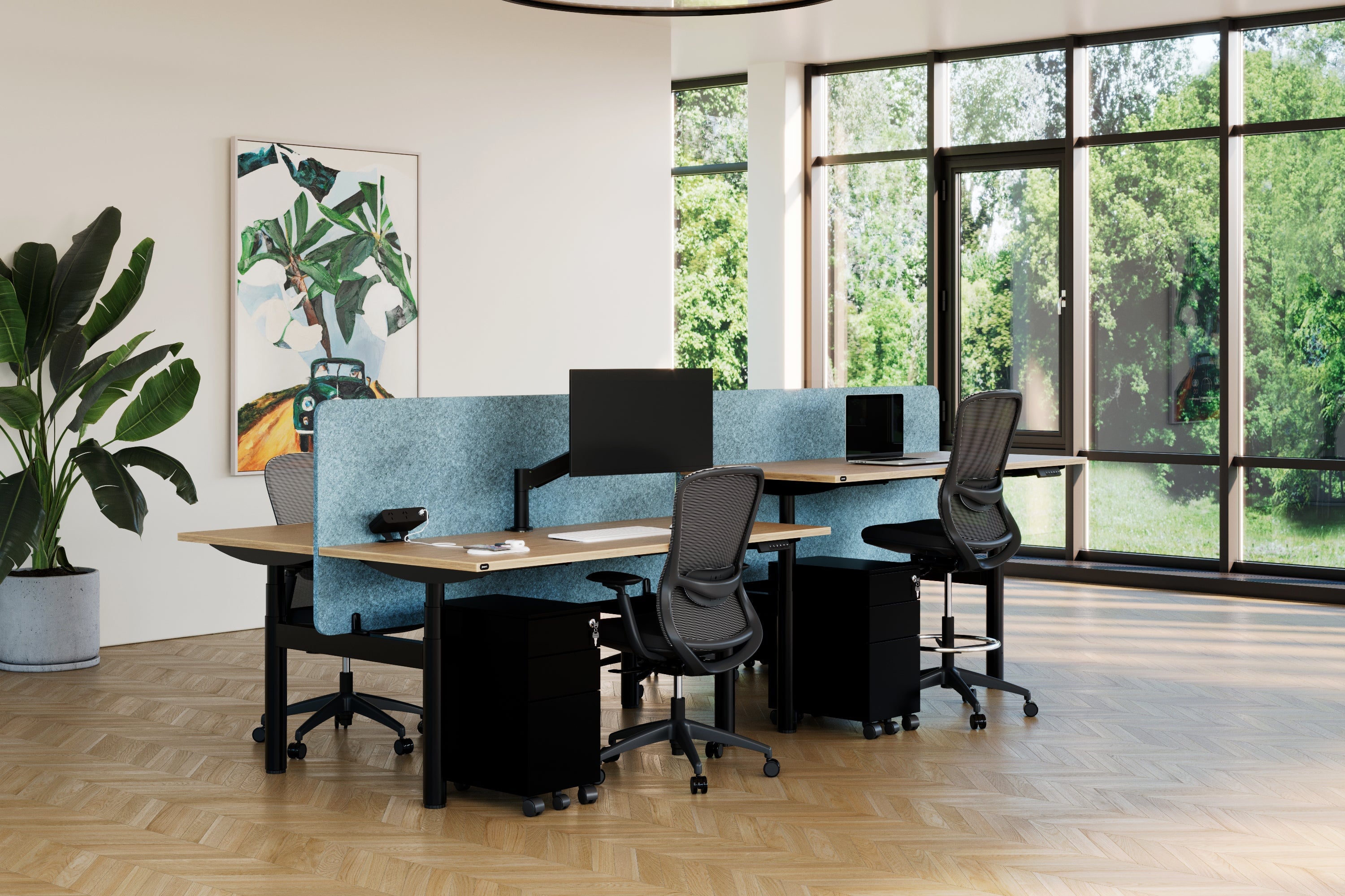 Flexi Premium Height Adjustable 4 Person H-Bench Workstation - White Frame [1600L x 700W] Jasonl