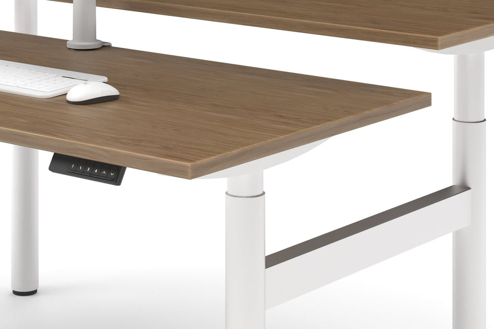Flexi Premium Height Adjustable 4 Person H-Bench Workstation - White Frame [1400L x 700W]-dark oak moody charchoal (820H x 1400W) white cable tray