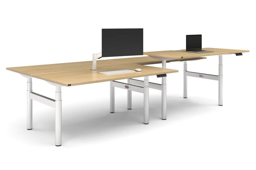 Flexi Premium Height Adjustable 4 Person H-Bench Workstation - White Frame [1600L x 800W with Cable Scallop]-maple none none