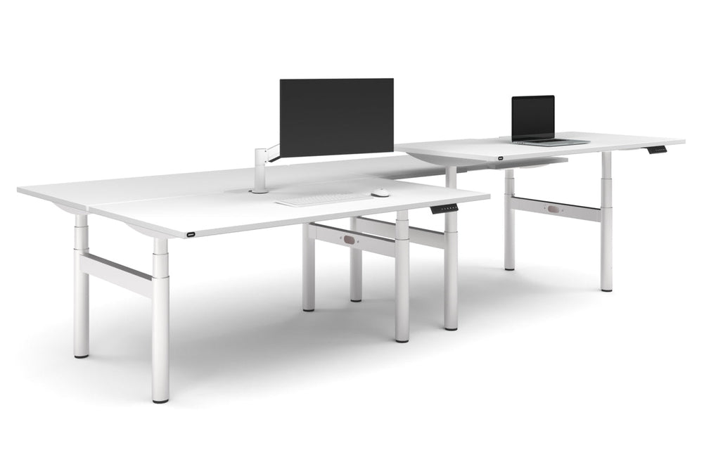 Flexi Premium Height Adjustable 4 Person H-Bench Workstation - White Frame [1600L x 800W with Cable Scallop]-white none none