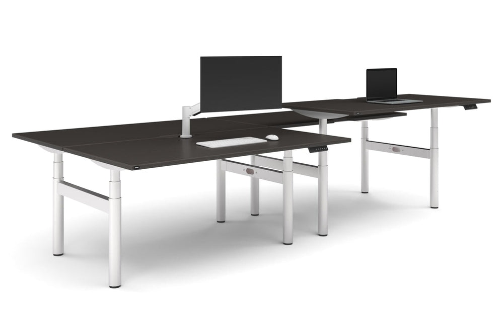 Flexi Premium Height Adjustable 4 Person H-Bench Workstation - White Frame [1600L x 800W with Cable Scallop]-dark oak none none