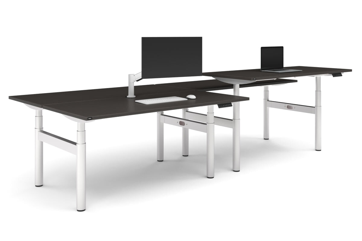 Flexi Premium Height Adjustable 4 Person H-Bench Workstation - White Frame [1800L x 700W]-dark oak none none