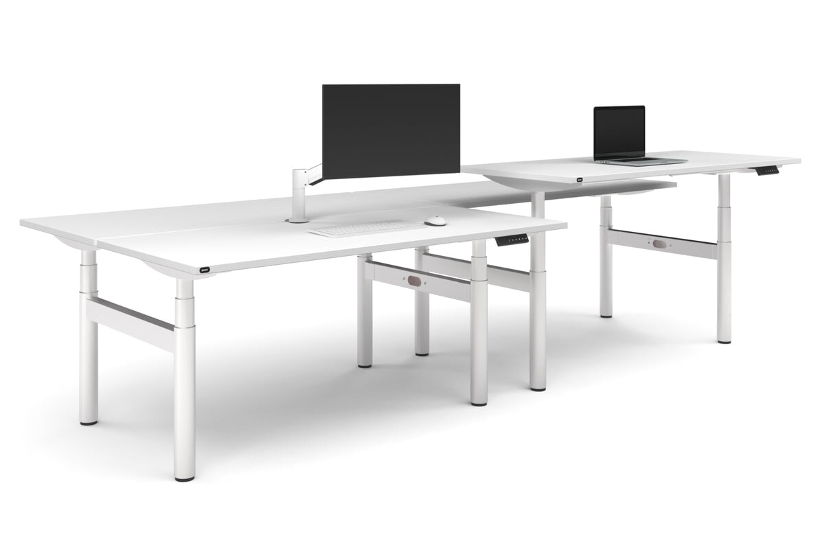 Flexi Premium Height Adjustable 4 Person H-Bench Workstation - White Frame [1800L x 700W]-white none none