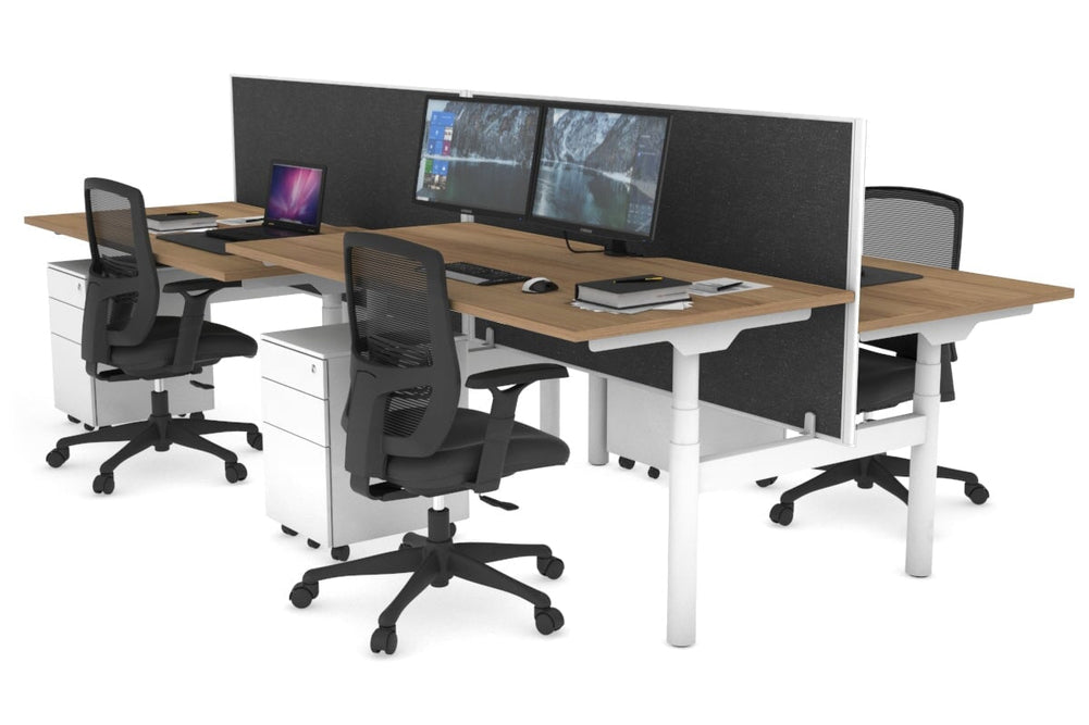 Flexi Premium Height Adjustable 4 Person H-Bench Workstation - White Frame [1800L x 800W with Cable Scallop]-salvage oak moody charchoal (820H x 1800W) none
