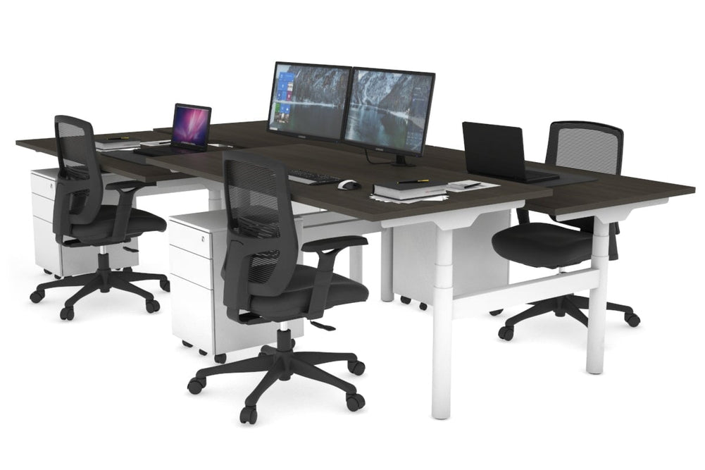 Flexi Premium Height Adjustable 4 Person H-Bench Workstation - White Frame [1800L x 800W with Cable Scallop]-dark oak none none