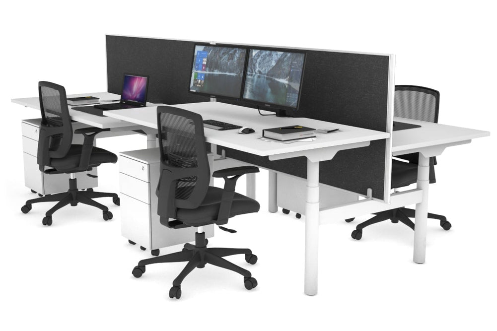 Flexi Premium Height Adjustable 4 Person H-Bench Workstation - White Frame [1800L x 800W with Cable Scallop]-white moody charchoal (820H x 1800W) none