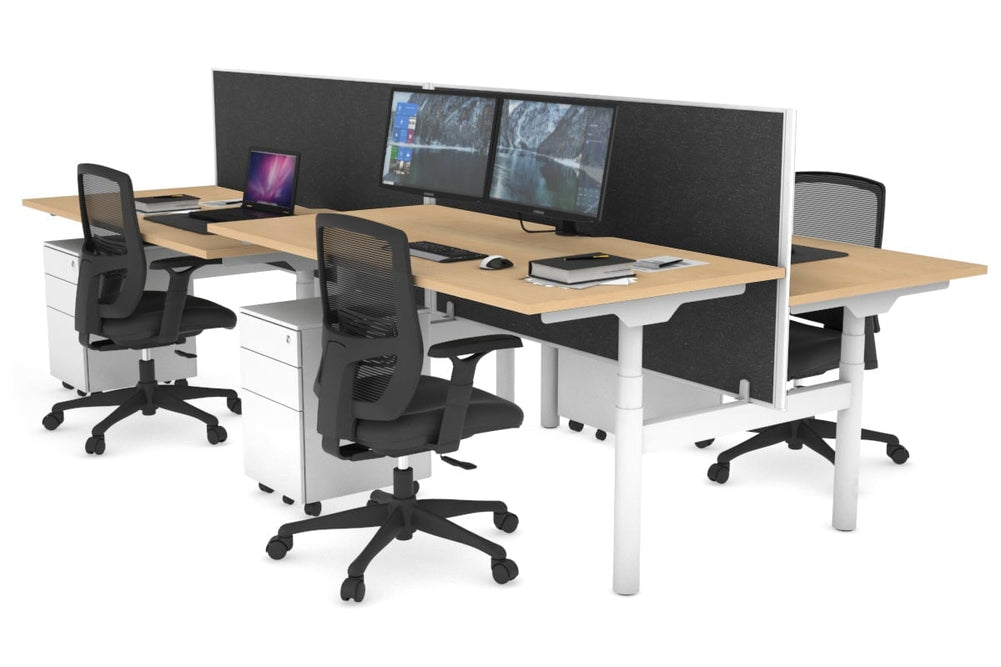 Flexi Premium Height Adjustable 4 Person H-Bench Workstation - White Frame [1800L x 800W with Cable Scallop]-maple moody charchoal (820H x 1800W) none