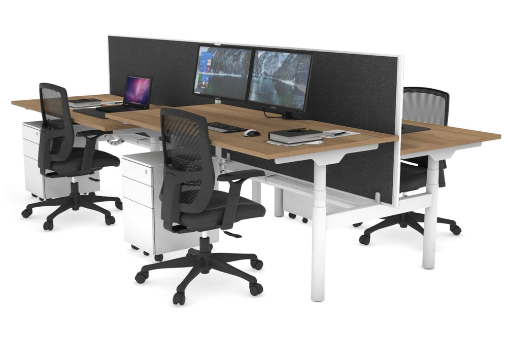 Flexi Premium Height Adjustable 4 Person H-Bench Workstation - White Frame [1800L x 800W with Cable Scallop]-salvage oak moody charchoal (820H x 1800W) white cable tray
