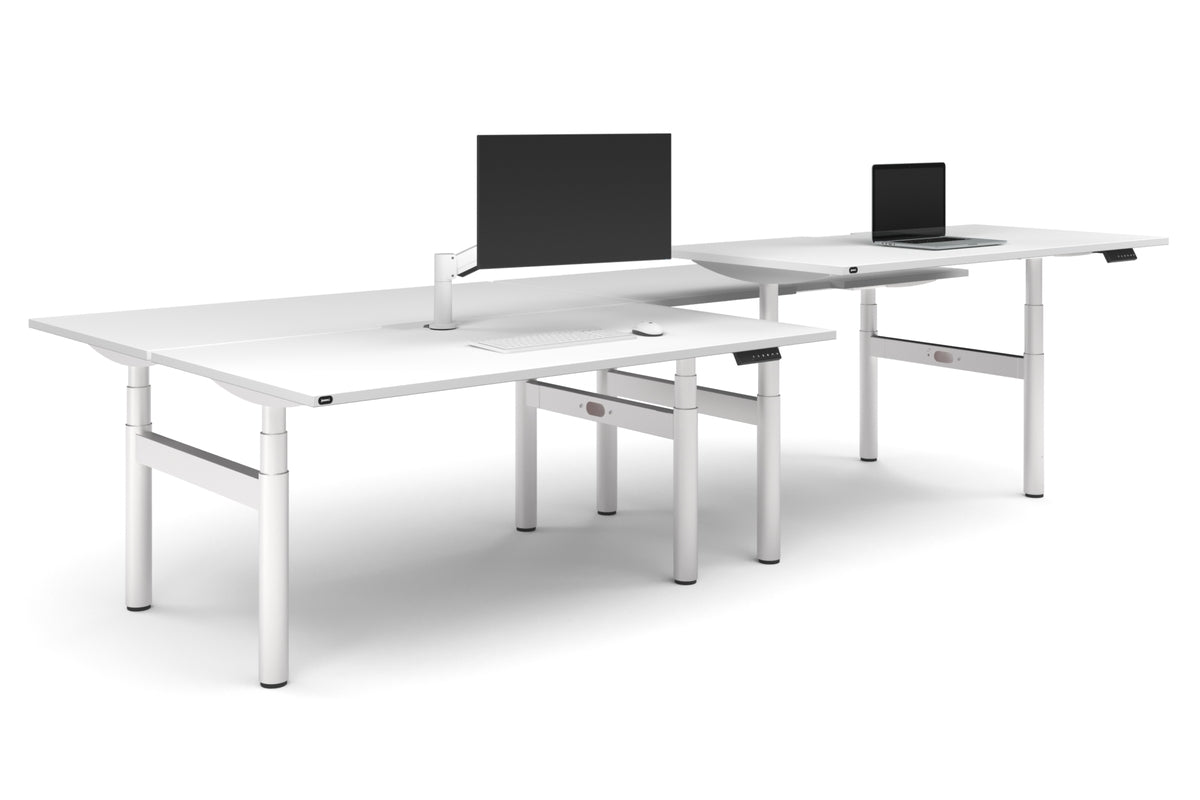 Flexi Premium Height Adjustable 4 Person H-Bench Workstation - White Frame [1800L x 800W with Cable Scallop]-white none none