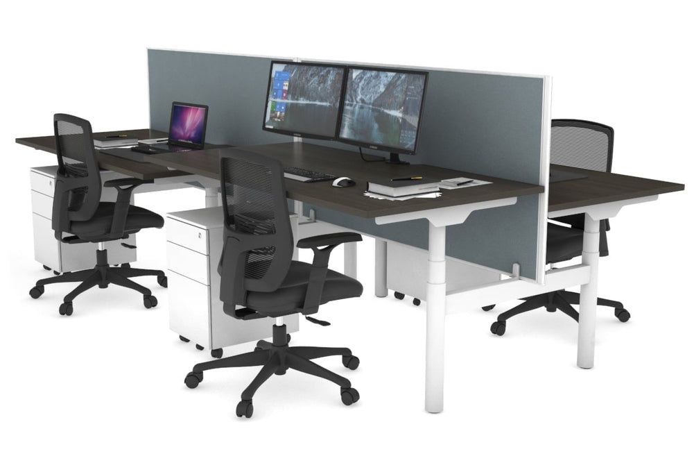 Flexi Premium Height Adjustable 4 Person H-Bench Workstation - White Frame [1800L x 800W with Cable Scallop]-dark oak cool grey (820H x 1800W) none