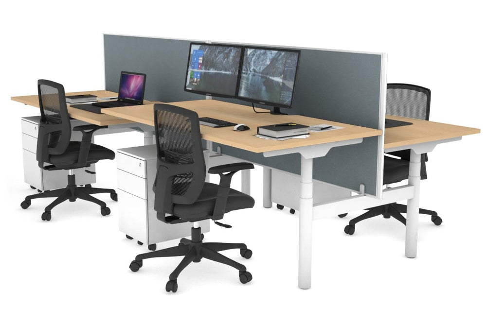Flexi Premium Height Adjustable 4 Person H-Bench Workstation - White Frame [1800L x 800W with Cable Scallop]-maple cool grey (820H x 1800W) none